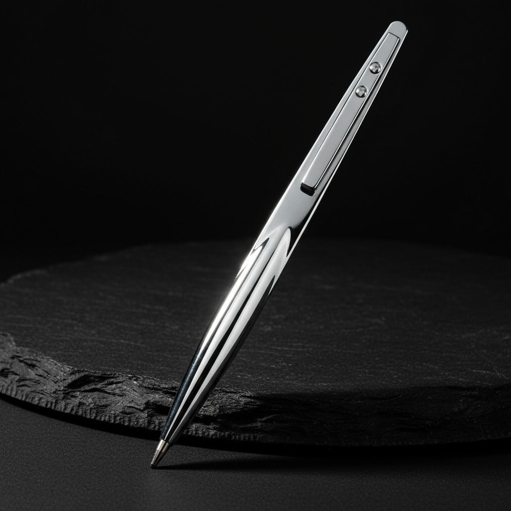 silver pen pencil on a stone background