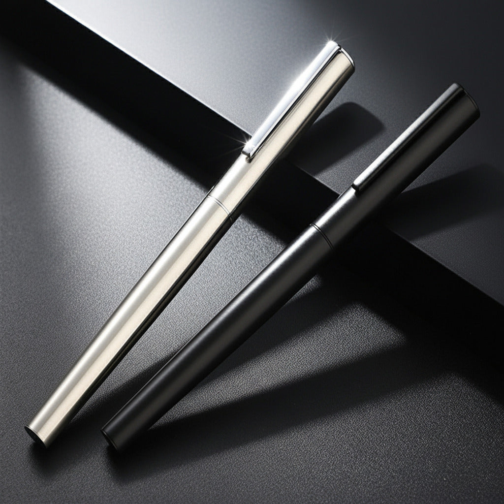 Fountain pens with minimalist design on a black background