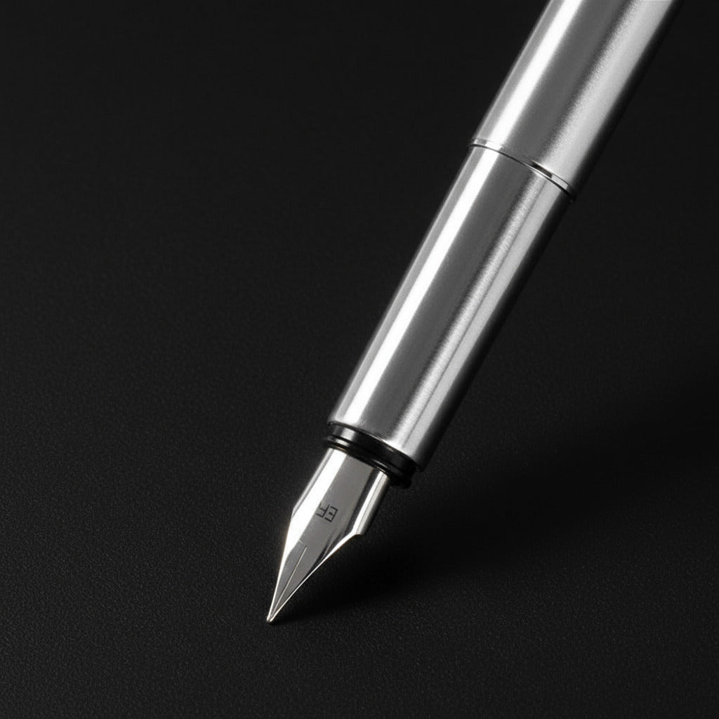 Fountain pen with minimalist design on a black background